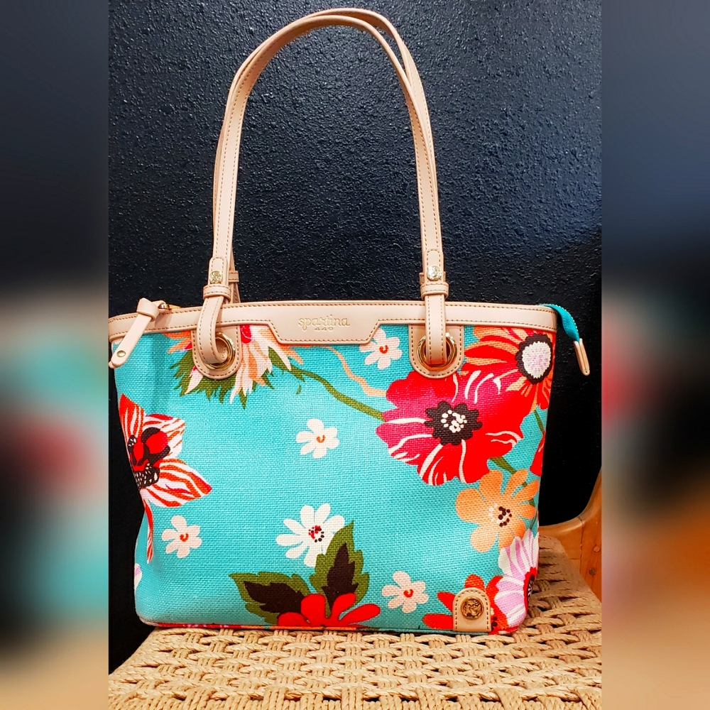Spartina 449 Mid-size Island Tote. Signature Linen & Leather.